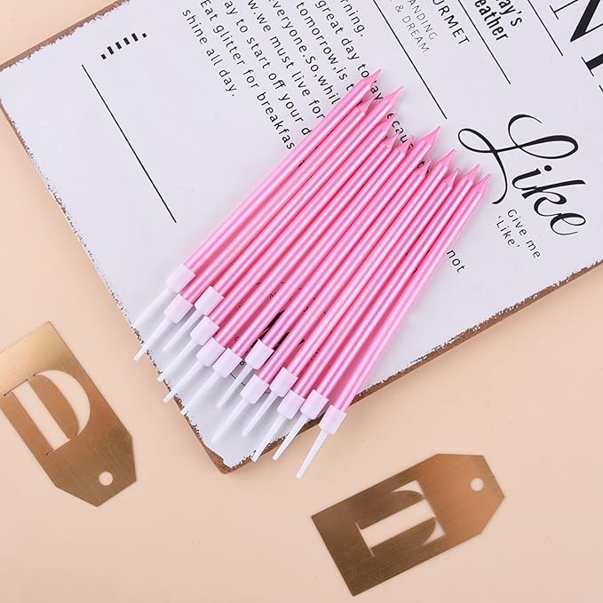 PHD CAKE Pink Long Thin Metallic Birthday Candles, Cake Candles, Birthday Parties, Wedding Decorations, Party Candles
