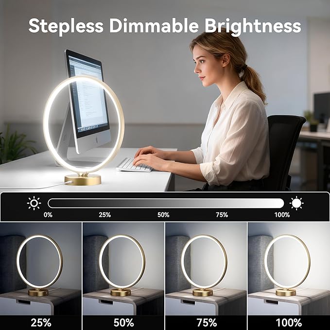 Doraubia Sunlight Lamp,10000 Lux Sun Lamp,Daylight Lamp with 3 Color Temperatures, Stepless Brightness, Memory Function &Timer Natural Lamp, Desk Lamp Table Lamp for Home-Gold