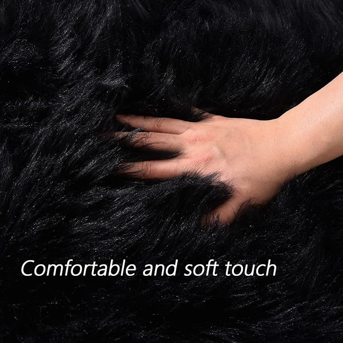 Latepis Black Faux Fur 8'10"x11'10" Area Rug, Soft Plush Faux Fur Sheepskin Rugs for Living Room, Washable Fluffy Fuzzy Rug for Bedroom and Living Room, Luxury Room Decor, Rectangle