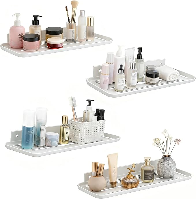 Floating Shelves for Wall, Wall Mounted Floating Shelves, Bathroom Shelf Bedroom Kitchen Living Room Hanging Storage Shelves, Room Decor (4, White)
