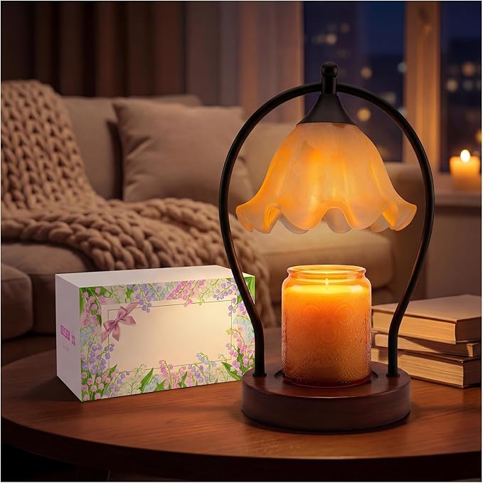 Candle Warmer Lamp with Timer Dimmer - Electric Wax Melt Warmer for Jar Candles, Vintage Lily of the Valley Lamp, Valentines Day Gifts for Women, House Warming Gifts New Home Decor