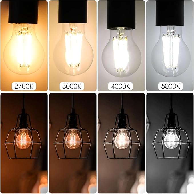 Energetic Dimmable A19 LED Edison Light Bulb, 12W Equivalent 100W, 1600LM High Brightness, 3000K Warm White, Clear Antique LED Filament Bulb for Home, Bathroom, E26 Standard Base, 6-Pack