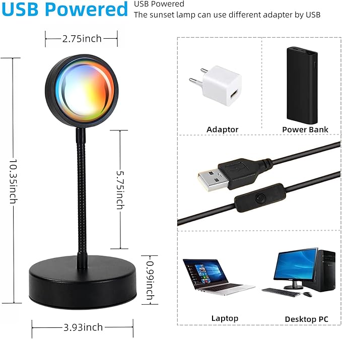 JIMEI Sunset Lamp Projector Led Lights for Bedroom Night Light RGB Lights Sun Sunlight Sunrise Lamp 10w 360° Rotation Mood Lighting Home/Room Decor Christmas Gifts for Women,Tabletop Multicolor
