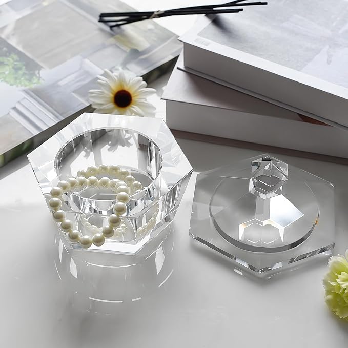 Makeup Storage Jars, Clear Crystal Candy Containers, Transparent Empty Storage Jar for Makeup, Loose Powder, Bath Salts, Vanity Organizer, Desk Decor for Rings