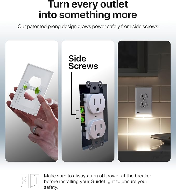 4 Pack - SnapPower GuideLight [for Standard Decor, Not GFCI outlets] - Night Light - Electrical Outlet Wall Plate with LED Night Lights - Automatic On/Off Sensor - (Décor, Ivory)