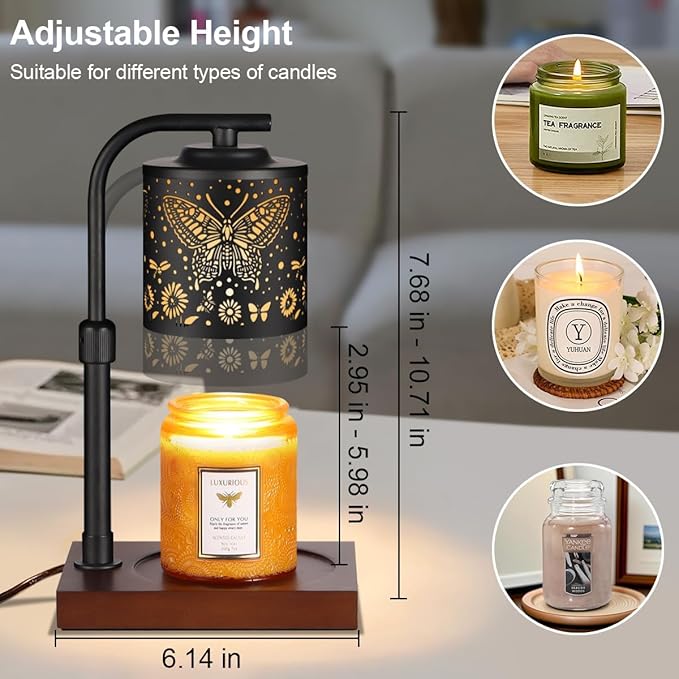 Candle Warmer Lamp with Adjustable Height Dimmable for New Home Decor Electric Candle Warmer for Jar Candles Birthday Gifts for Women Mom(Butterfly)