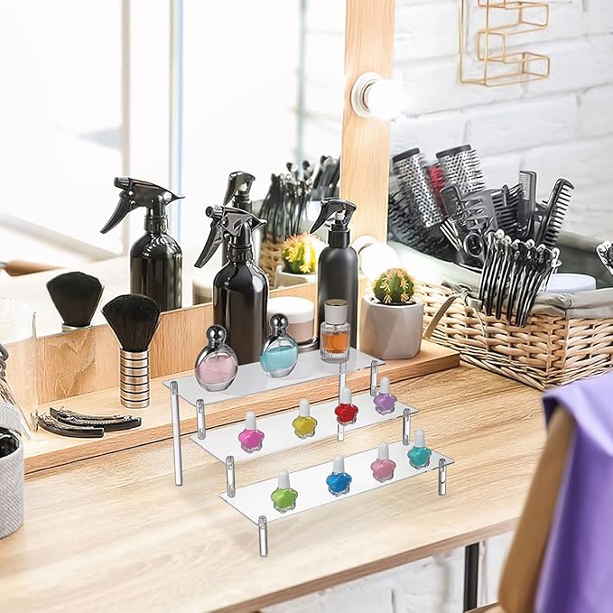 Ipetboom Acrylic Display Shelf Organizer Wide Perfume Makeup Vanity Stand Sturdy Risers for Cupcakes Desk Supplies Storage and Decor