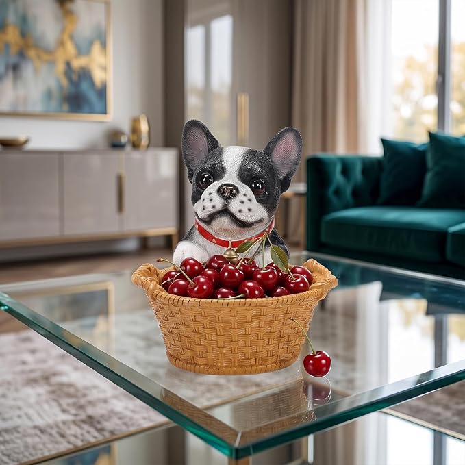 Cute French Bulldog Candy Bowl, Resin Dog Figurine Key Bowl for Entryway Table, Desktop Storage Basket Organizer for Desk, Unique Dog Lover Gift