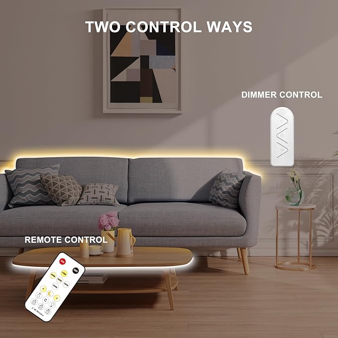 Tatazone 6.56ft Tunable White COB Led Strip Light with RF Remote, CRI93+ Dimmable CCT 2700K-6500K COB Led Tape Lights, Adhesive High Density Dual Color Led Light Strip for Bedroom, Kitchen, Cabinet