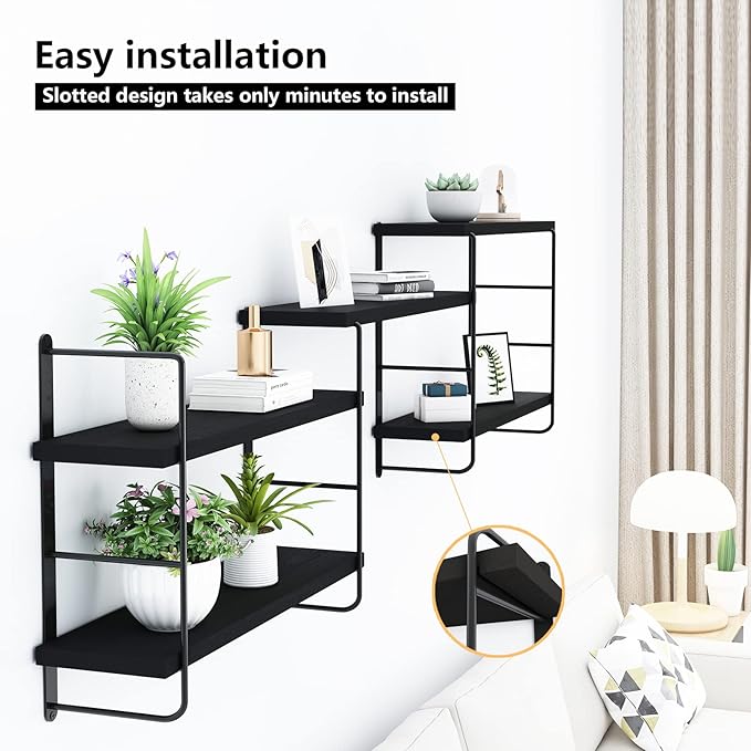 MXCSE Wall Shelves, Wall Mounted Bookshelves, DIY Floating Shelves for Wall, Wood Hanging Book Shelves for Room, Bedroom, Living Room, Easy Installation (Black, 50W x 17H)