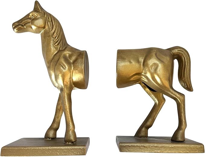 Fox Run Horse Decorative Bookend Set, 100% Iron, 4.5" x 3.75" x 9" Heavy Bookends