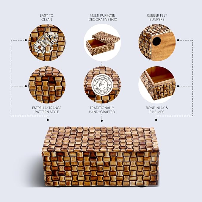 Handicrafts Home Large Decorative Storage Box with Lid – 9x6x3.5” Coffee Table Organizer, Keepsake- Decorative Boxes for Home Decor, Stylish Decorative Box for Office Decor- Mekong Chai