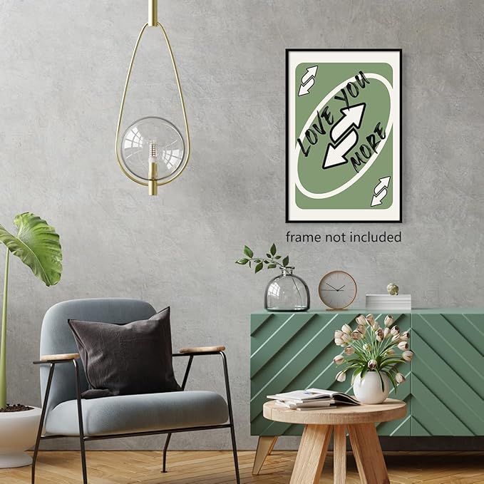 abrtolpffo Trendy Sage Green Canvas Wall Art, Love You More Quote Aesthetic Poster, Retro Playing Card Art Print, Preppy Girly Bedroom Wall Decor, Cute Arrows Sign Picture 8x12in Unframed