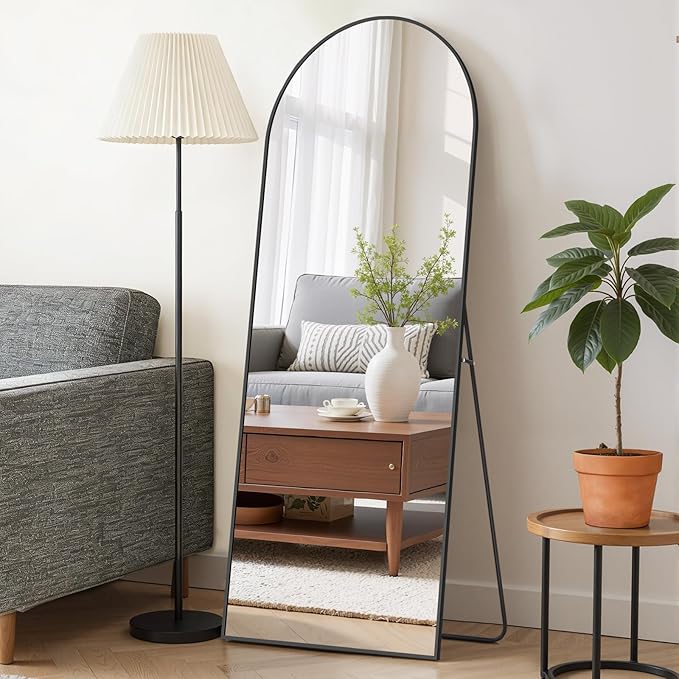 Mirror Full Length 56"x15" Full Body Floor Mirror with Stand, Shatterproof Glass, Aluminum Alloy Frame, Free Standing Wall Mounted or Leaning Arched Mirrors for Bedroom Living Room Entryway