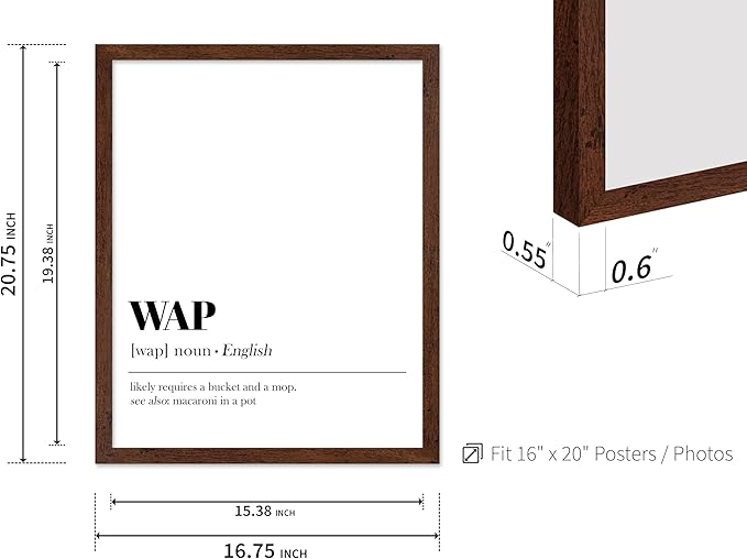 Poster Master Typography Poster - Dictionary Print - WAP Definition, Wet, Requires Bucket and Mop, Minimal, Funny - Gift for Girl, Friend - Wall Decor for Home, Bedroom, Dorm, 16x20 Brown Framed