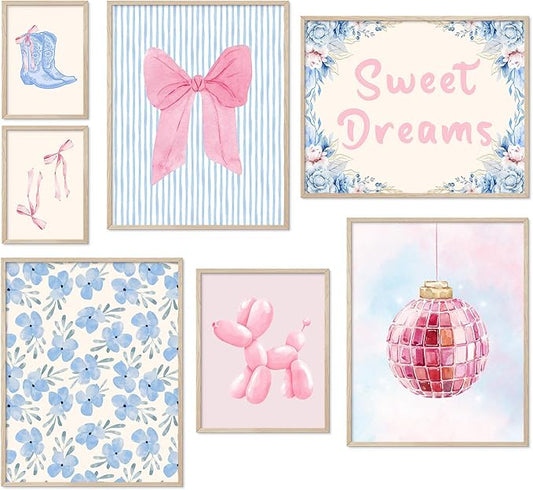 Habseligkeit Pink Posters for Room Aesthetic, Cute Wall Art Prints, Wall Decor Eclectic Home Decor Girls Bedroom Living Room Unframed, Set of 7