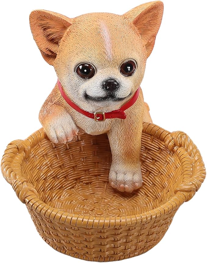 Dog Resin Storage Basket, Desktop Organizer for Remote & Keys, Cute Home Decor Tray, Ideal present for Pet Lovers.(Chihuahua Fawn)