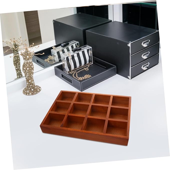PRETYZOOM Wooden Jewelry Box Compartments Vintage Makeup Case Retro Desktop Organizer Earring Holder Decorative Storage for Home