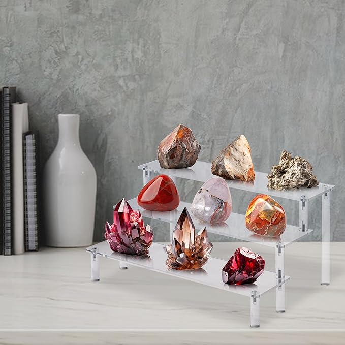 Acrylic Display Stand Risers, 3 Tier Perfume Stand Organizer, Clear Cupcake Stand Holder, Large Shelf Risers for Figures, Display Shelf for Collectibles, Dessert Shelves for Decoration and Organizer