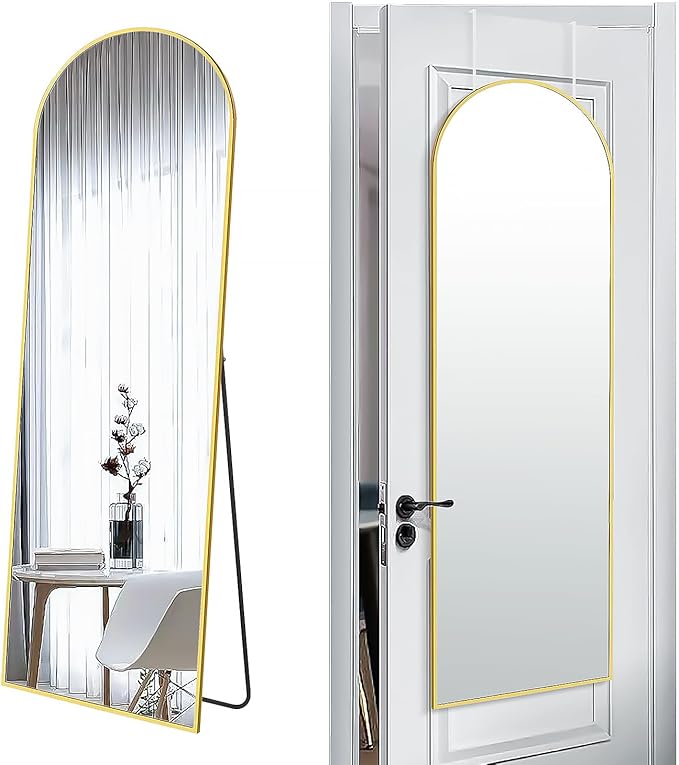 SCWF-GZ 57x20 Door Hanging Full Length Mirror, Floor (Height 5.7ft just Body in1.3ft) or Wall Mounted Metal Frame Arch Dressing Mirrors for Bedroom Bathroom Living Room 57 20 inch Gold