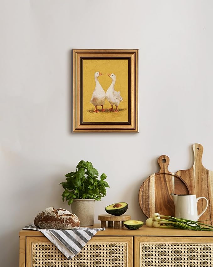 Bzstyleart Vintage Wall Art Decorfor LIving Room, Canvas Framed Wall Art Decor Kitchen Farmhouse, Animal Painting Picture, Valentines Home Decor Aesthetic for Friend or Family, Two Goose, 8 x 10 Inch