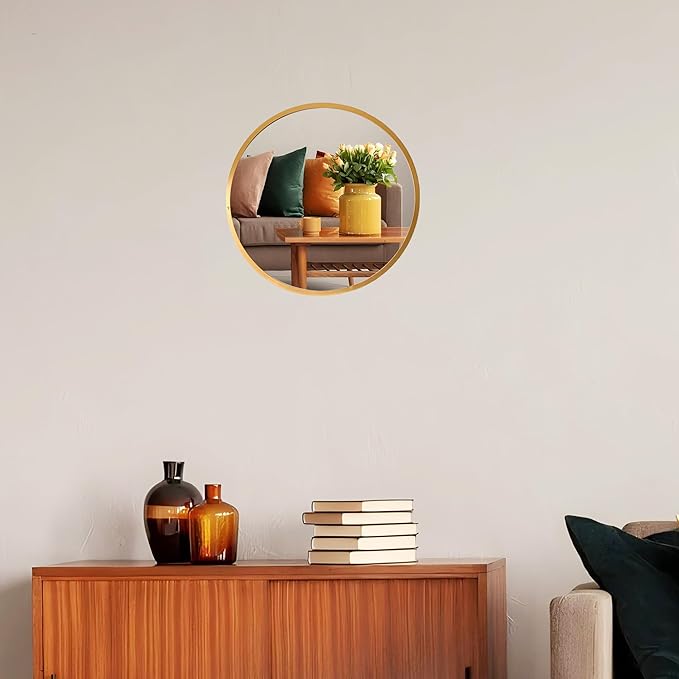 12 Inch Aluminum Framed Modern Gold Round Wall Mirror, Small Metal Framed Mirror for Bathroom, Living Room, Entryway, Hallway Decoration (Gold, 12x12)