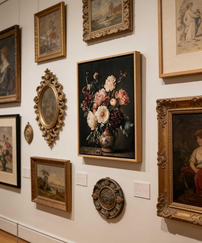 Framed Vintage Dark Floral Wall Art Moody Flower Picture Wall Decor Retro Antique Still Life Painting Print Artwork for Bedroom Bathroom Home Decoration 12x16in