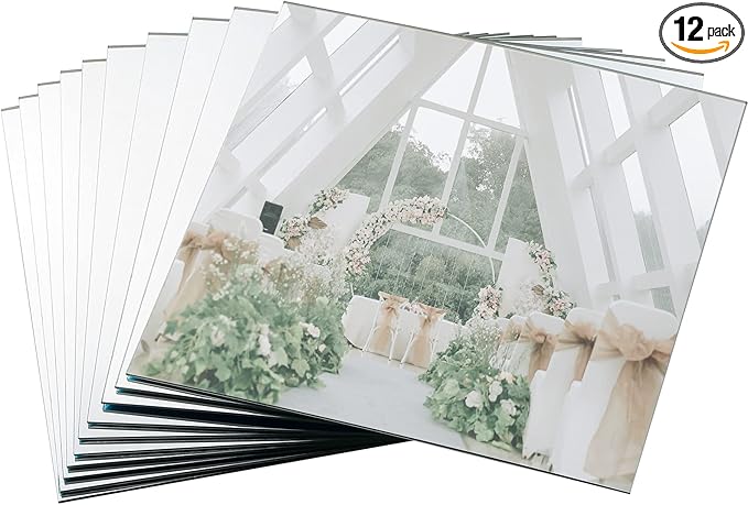 Mwellewm 12 Pcs Mirror Centerpieces for Tables, Acrylic Simulated Glass Round Mirror Tray Decoration Small Circular Plate for Wedding Centerpiece Baby Shower Christmas Party Decor Crafts 10 x 10''