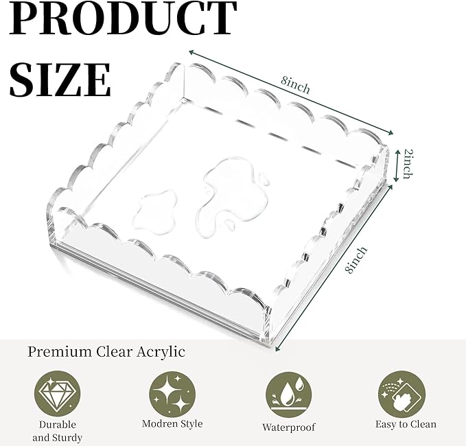 Scalloped Acrylic Tray with Magnetic Mat - 8x8in Customizable Display for Photos, Art & Notes | Non-Slip Base | Elegant Décor & Organizer for Jewelry/Cosmetics for Women/Mom/Weddings
