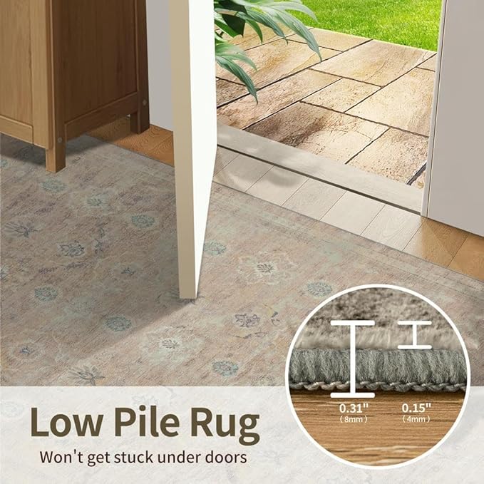 Rugxara 8x10 Area Rugs for Living Room, Large Washable Rug, Beige Vintage Retro Boho Style, Non Slip & Low Pile Faux Wool Carpet for Indoor Dining Room, Bedroom, Dorm, Classroom and Kids Room