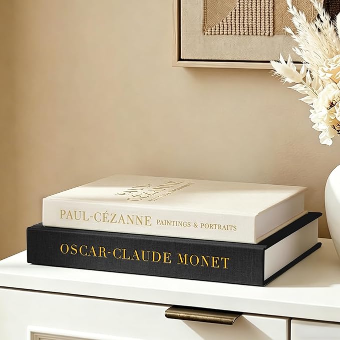 Aesthetic Decorative Books - Fake Books Storage Box for Decoration - Set of 2 Linen Coffee Table Decor - Photo Storage Keepsake Box for Room Bookshelf Decor, Black
