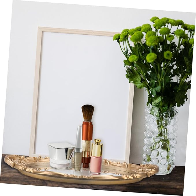 Generic Vintage Retro Mirror Tray Decorative Storage Plate for Jewelry and Perfume Elegant European Style Makeup Organizer Tray for Vanity and Dresser Delicate High-Texture Oval Mirror