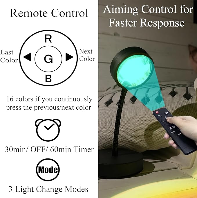 JIMEI Sunset Lamp Projector Led Lights for Bedroom Night Light RGB Lights Sun Sunlight Sunrise Lamp 10w 360° Rotation Mood Lighting Home/Room Decor Christmas Gifts for Women,Tabletop Multicolor