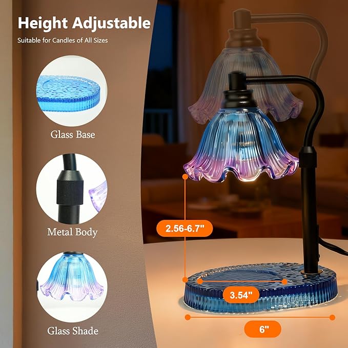 Candle Warmer Lamp with Timer Dimmable, Adjustable Candle Warmer Lamp for Jar Candles 3-Wick, Flameless Smokeless Candle Heater with 2 Bulbs, Home Decor Birthday Mothers Day for Women Mom