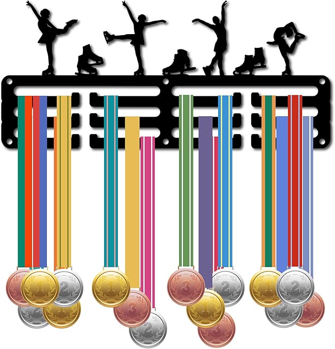CREATCABIN Ice Skating Medal Holder Medal Hanger Display Rack Sports Metal Hanging Iron Small Mount Decor Awards for Wall Home Badge Race Running Gymnastics Swimming Medalist Black 11.4 x 5.1 Inch