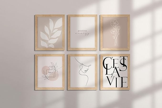 TwoDays Vanilla Girls Room Decor, Clean Girl Aesthetic Wall Art, Boho Beige Posters for Bedroom, Minimalist Cream Prints, Abstract Brown Pictures for Woman. (Set of 6, 10L x 8W, Framed)