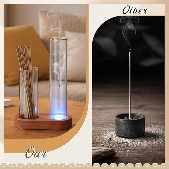 Glass Glowing Incense Holder, Incense Sticks Burner Holder with Storage, Hang Upside Down Incenses Holders for Sticks with Glass Ash Catcher for Meditation Yoga Spa Room Decor