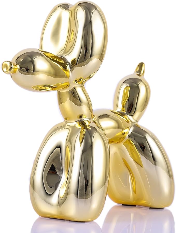 Balloon Dog Sculpture Modern Home Decor Collectible Figurines Funky Statues for Bedroom Trendy Animal Decor for Coffee Table Living Room Decor, 11.8 * 11.8 * 4.7inch, Gold
