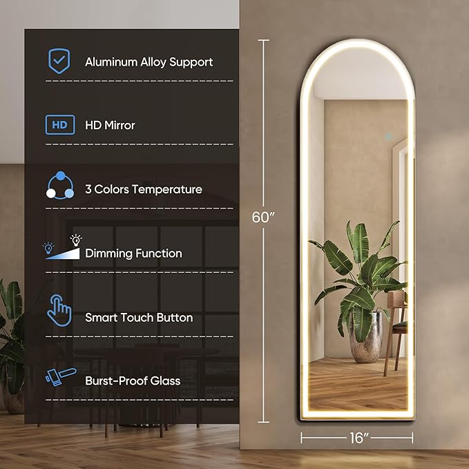 Mirror Full Length, Upgraded Body Wall Mirrors with Shatter-Proof Glass, Floor Standing, Hanging or Leaning, Tall Mirror with Stand Aluminum Alloy Frame for Bedroom
