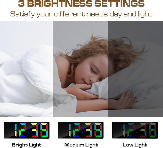 Digital Alarm Clock, Mirror Surface LED Electronic Clocks Large Display, Adjustable Brightness, Dual Power Supply, Snooze Model for Bedroom, Desk, Office (Black Case + Dynamic Digit)