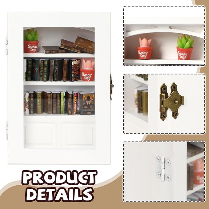 Anxiety Bookshelf with 24 Real Mini Books, Unique Mini Book Shelf, Miniature Library Gifts for Book Lovers, Anxiety Bookshelf for Home Room Office Decor (White)