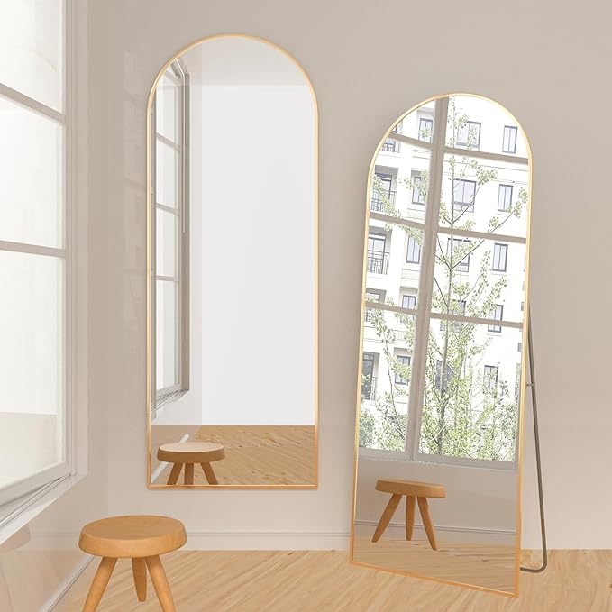 Arched Full Length Mirror 64"x21" Arch Floor Mirror with Stand Large Wall Gold Full Body Mirror Standing Hanging or Leaning Against Wall for Bedroom Entry, Living Room