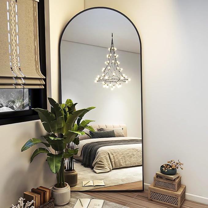 BEAUTYPEAK 71"x26" Arch Full Length Mirror, Full Body Floor Mirror with Stand Hanging or Leaning, Aluminum Alloy Frame Wall Mirrors for Bedroom, Dressing Room, Black