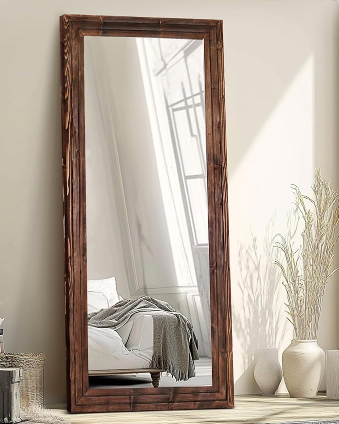 Full Length Mirror 71"x30" Solid Wood Frame Floor Large Mirror for Living Room, Bedroom Hanging or Leaning Wall-Mounted, Brown
