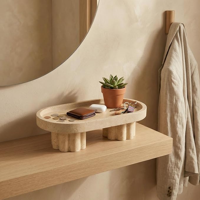 Natural Travertine Tray with Feet – Decorative Marble Tray for Bathroom, Jewelry & Makeup, Kitchen Countertop Decor, Entryway Catchall Organizer, Decorative Stone Trays 10 FDA Food Safe