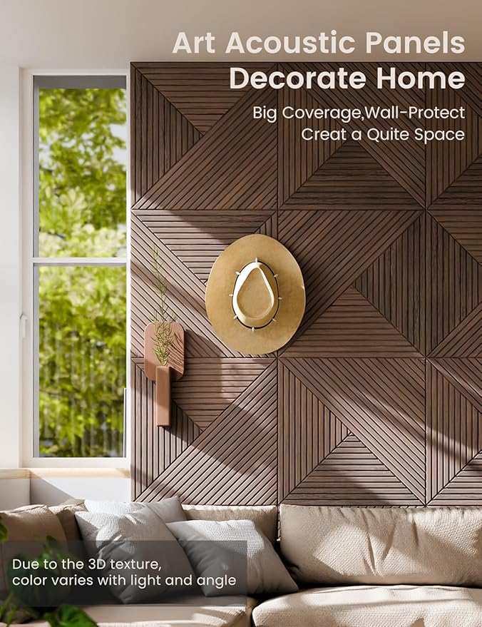 Fluxynara Large Felt Bulletin Board,Cork Board Alternative 70.87'' x 47.24'' Art Acoustical Wall Panels-6 Pack with 60 Adhesive Tabs,for Recording Studio/Home Offices-Walnut/Facet
