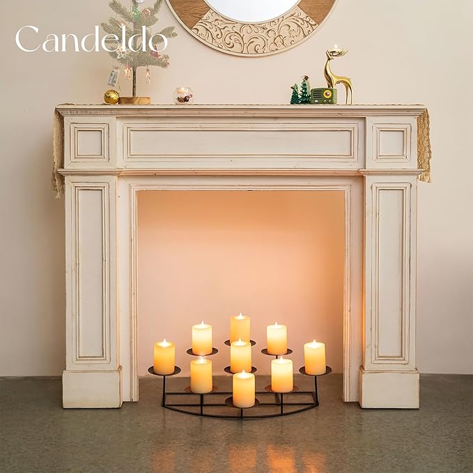 Candeldo Candelabra Fireplace Candle Holder: Black Metal Pillar Candle Holders for Inside Fireplace Mantle Decor Floor Candelabras Table Centerpiece Large