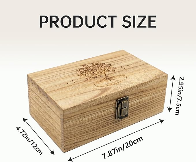 Trinket Box with Lock- Hand-Engraved Tree of Life Keepsake Box, 7.8" Vintage Wood Storage Box Jewelry Box for Crystals, Jewelry, Watches & Photos - Decorative Small Memory Chest for Women & Girls