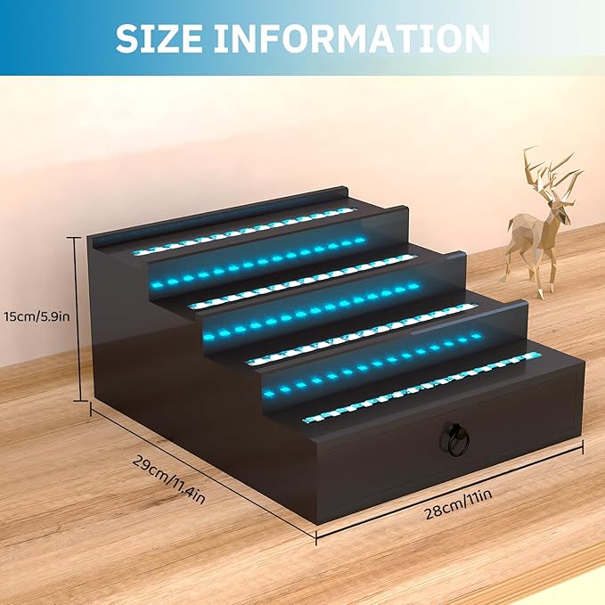 RGB LED Lighting Perfume & Cologne Organizer for Men with APP Control, Music Beat Sync LED, Cologne Stand Shelf, 4-Tier Black Wood, Ideal Gift for Men,Includes 12V Power Adapter for Instant Use