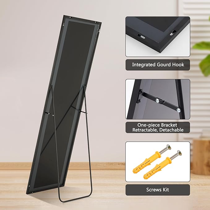 Simple Deluxe Full Length Mirror, 64"×21" Large Floor Mirrors, for Wall Door Bedroom Bathroom Living Room (Black)